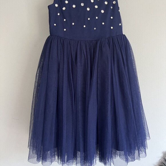 Place Girls Dark Blue Sleeveless Tulle Formal Dress Rhinestone Bodice – Size 10 - Picture 2 of 5